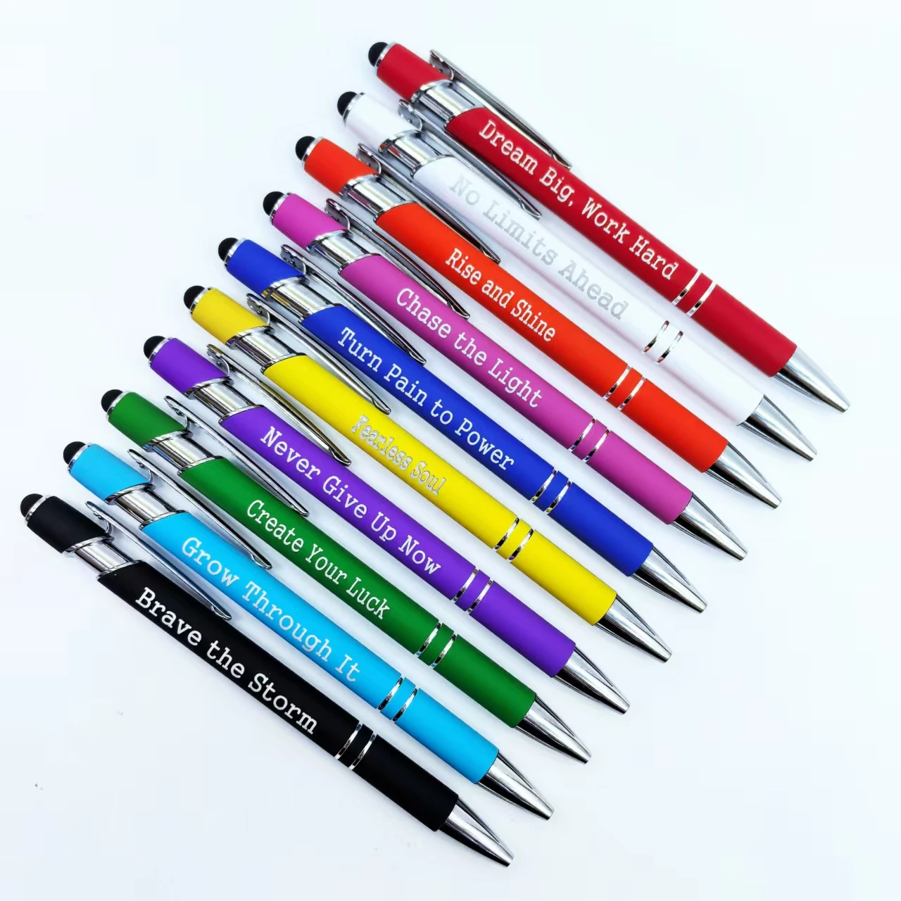

10 штук вдохновляющих ручек с гравировкой металлических фразой и вдохновляющей пресс-ручкой с сенсорным экраном