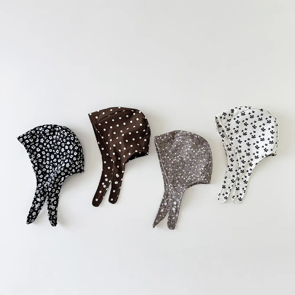 

1-3Y Baby Hat Autumn and Winter New Polka Dot Strap Tire Hat Baby Girl Button Loli Hat