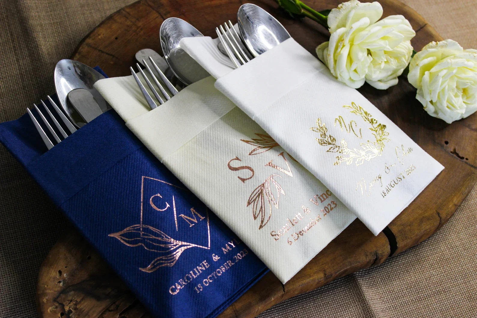 50pcs Personalized Wedding Napkins, Fabric Textured and Feels Like Linen, Servietten Hochzeit