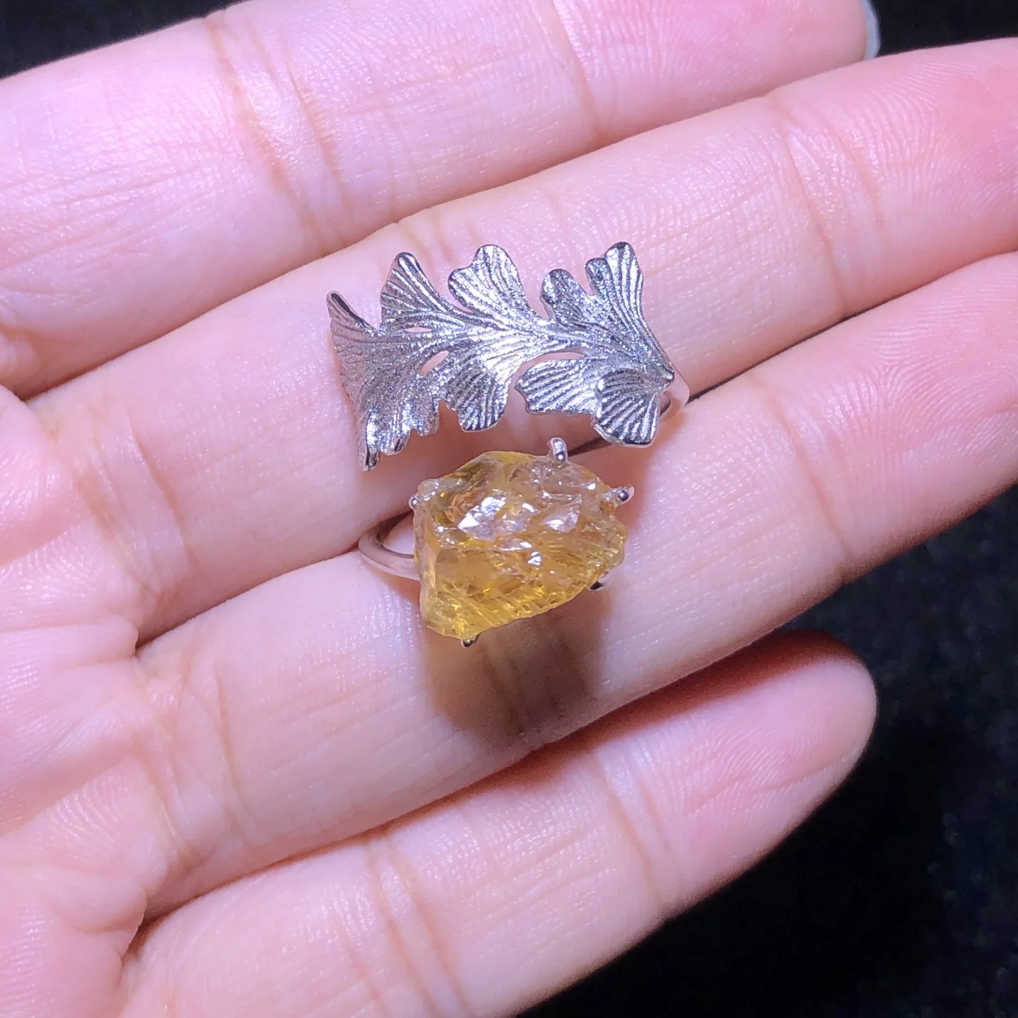 

1Pc Natural Raw Citrine Ring Irregular Shape 925 Sterling Silver Crystal Reiki Healing Stone Fashion Jewelry Gift Women