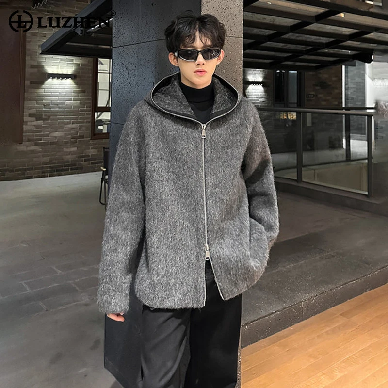 

LUZHEN 2025 Autumn Winter New Solid Color Handsome Zipper Hooded Coat Men Fashion Elegant Temperament Casual Male Jacket JY5347