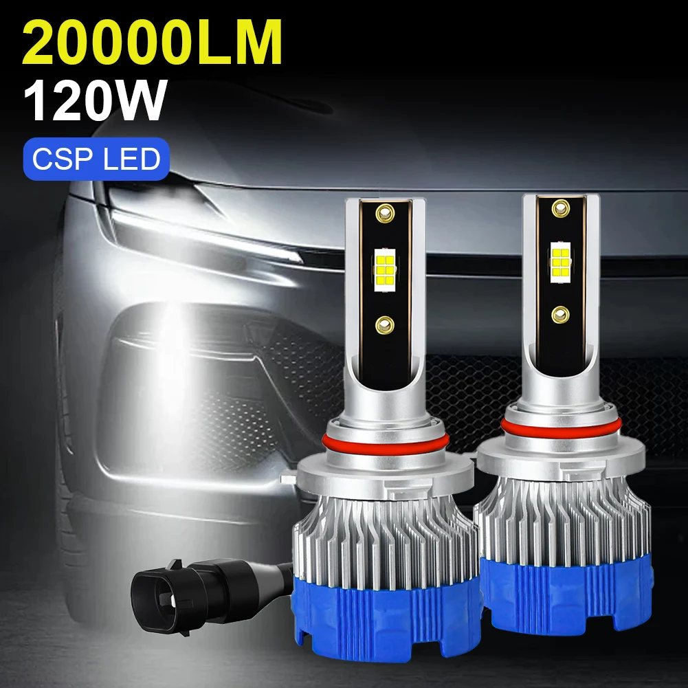 2Pcs H7 Car LED Bulb H1 H4 9005 9006 H11 Headlight Bulb for Car 20000LM 120W 6500K White CSP LED 12-24V Car Headlight LED Kit