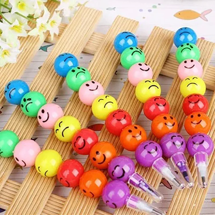 60Pcs Cute Cartoon Funny Face Smiles Sugar-coated Haws 7 Color Pencil Stationery Kids Children Gifts