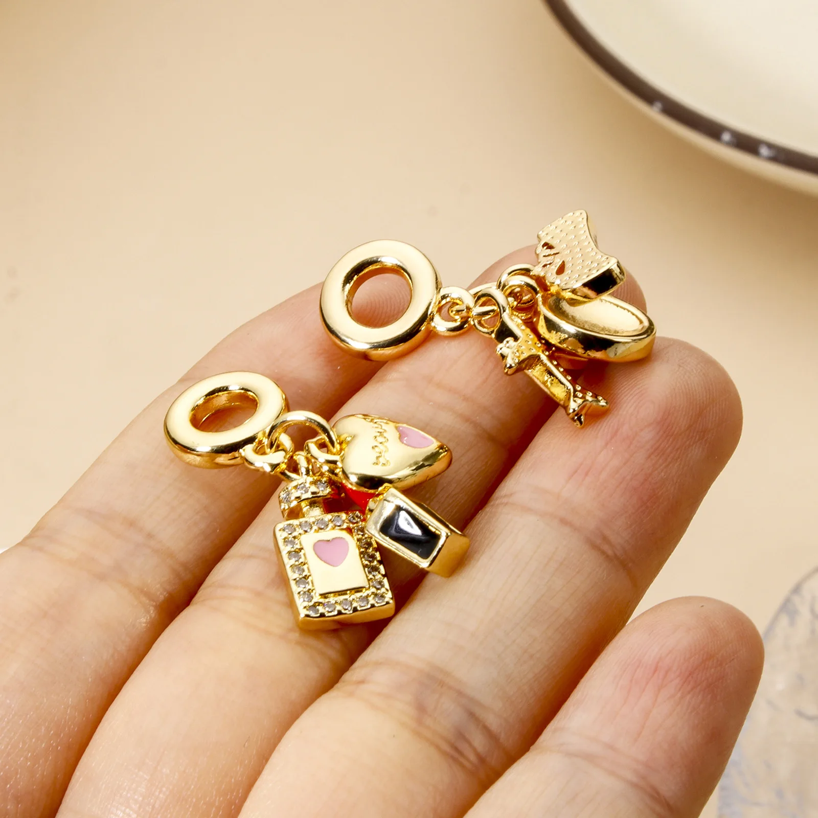 1Set New Brass Charms Gold Color Heart Travel Airplane Multicolor Enamel Pendant DIY Necklace For Women Party Jewelry Findings