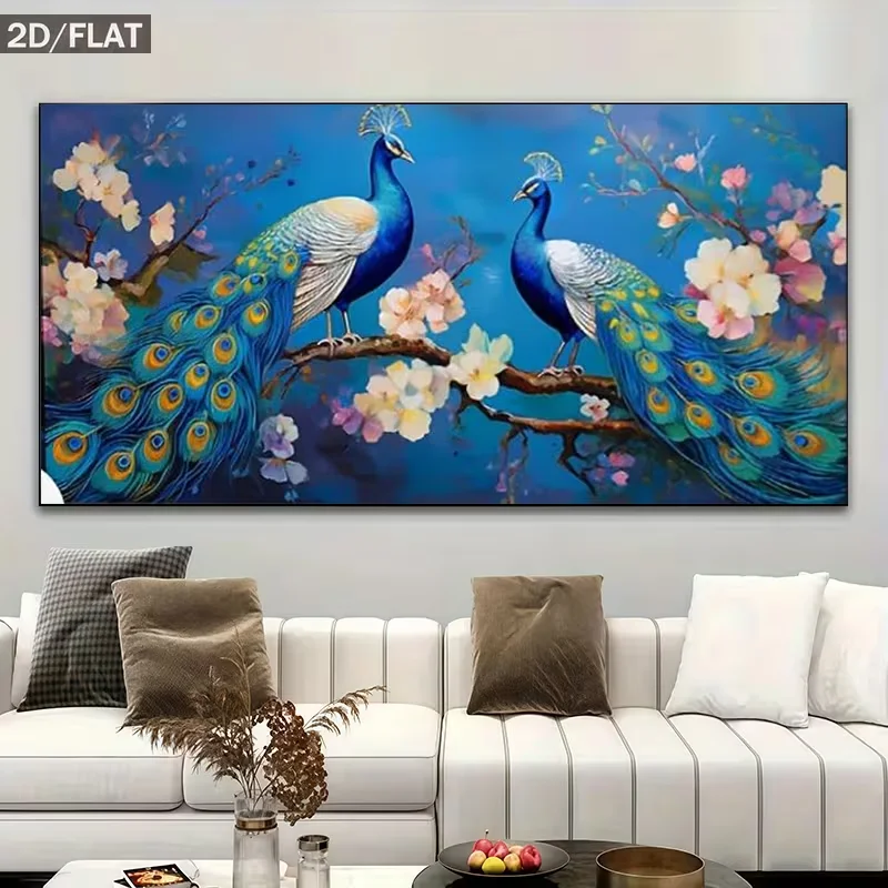 2D Flat, 2D Flat, A Large-Sized No Framed Canvas Wall Art Measuring 50X100 Cm (20X40 Inches) Featuring a Romantic Blooming Peaco