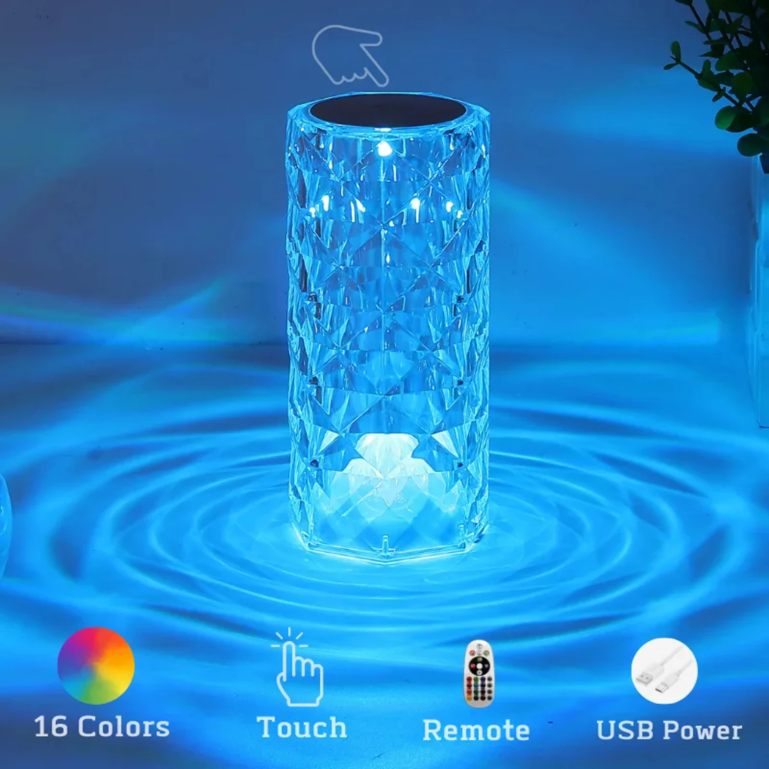 Crystal Table Lamp with Remote Control, Dimmable Feature, 16 Colors - Beautiful Addition to Bedroom Night Light - USB LED Bedsid