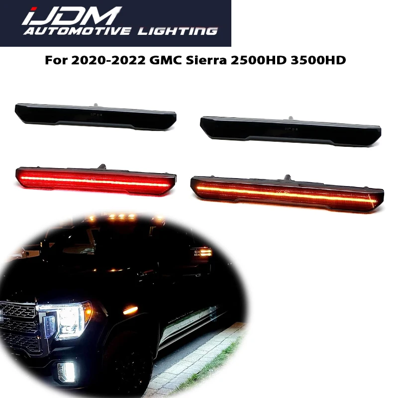 

For 2020-2022 GMC Sierra 2500HD & 3500HD Front / Rear Bumper Side Marker Turn Signal Lights Driving Lights White Amber Red LED