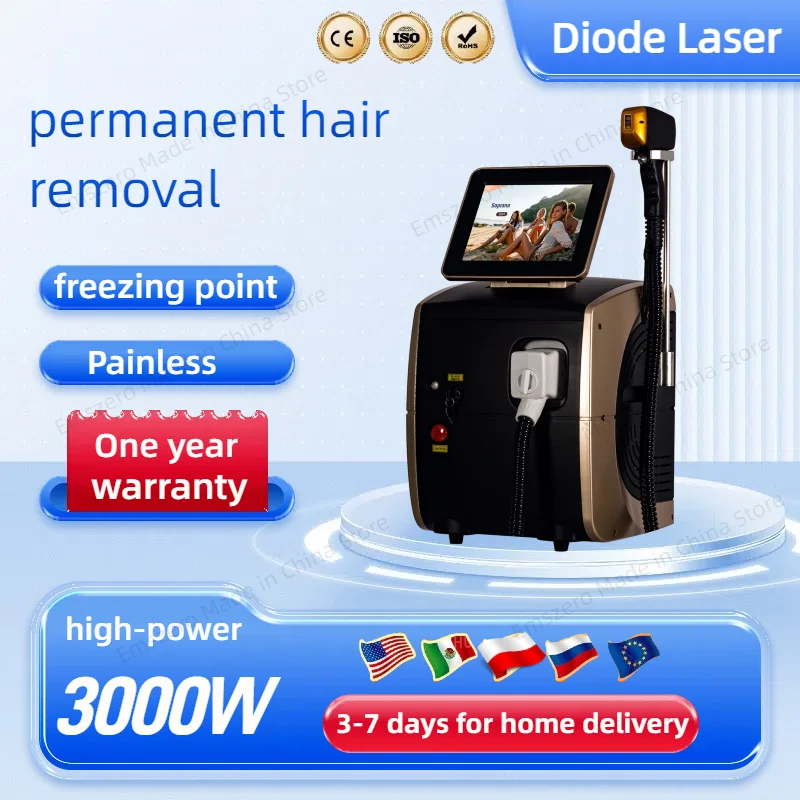 808nm755nm1064nm 3 Wavelength Highest Intensity Diode Laser Permanent Hair Removal Cooling Painless Laser Hair Removal Machine