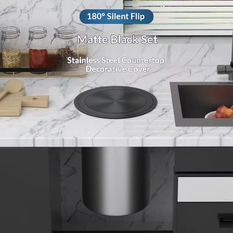 Modern Minimalist Stainless Steel Embedded Flip Top Trash Can Kitchen Countertop Desktop Office Home Decor Novelty New Indoor