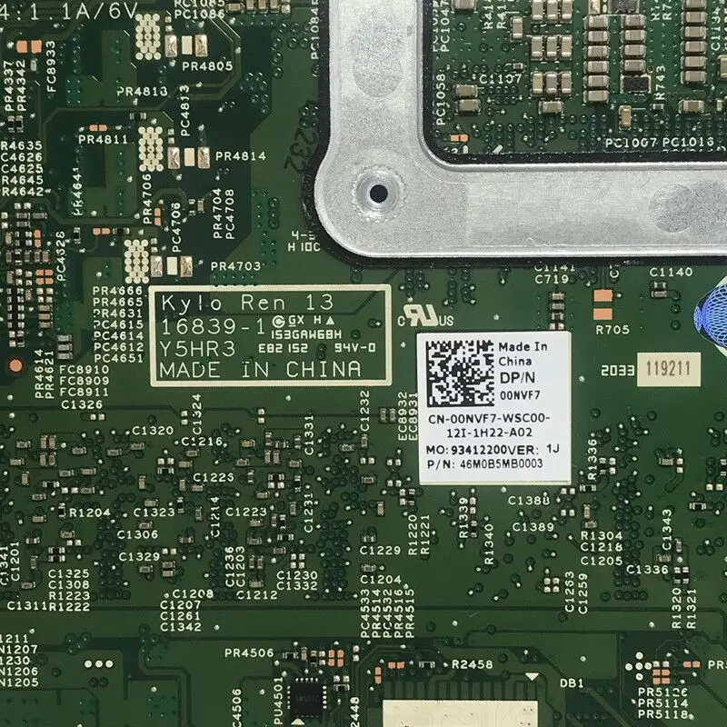 Para dell inspiron 7000 7370 7373 CN-00NVF7 00nvf7 0nvf7 com sr3lc I7-8550U cpu mainboard 16839-1 placa-mãe do portátil 100% testado