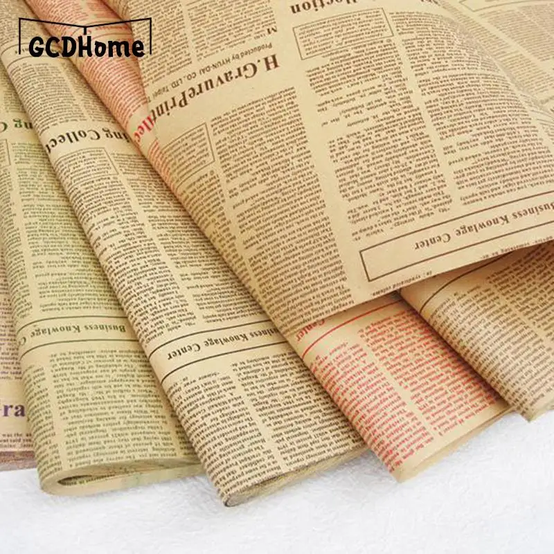 1pc 52x75cm Vintage Newspaper Rose Flower Wrapping Paper Film Paper Bouquet Gift Wrapped Paper DIY Gift Packaging random color