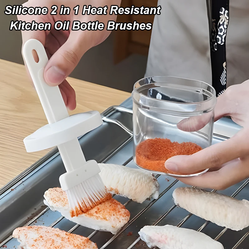 2 in 1 Heat Resistant Kitchen Oil Bottle Brushes Silicone Basting Pastry Brush Sauce Bottles Brush Barbecue Brushed Baking Tool