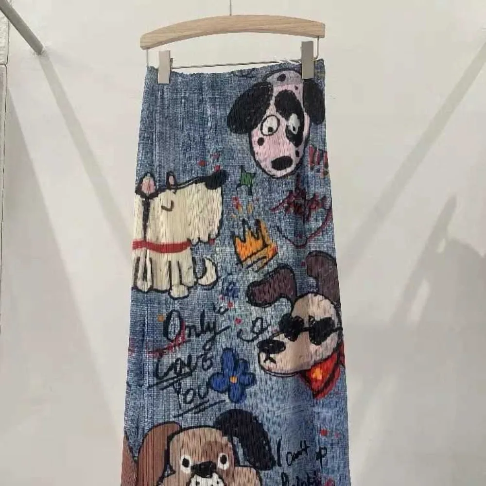 

Printed Pleated Skirt Women Summer Elastic Waist Bodycon Midi Floral Skirt Slim Fit Stretchy Comfortable CasualChicFashionBottom