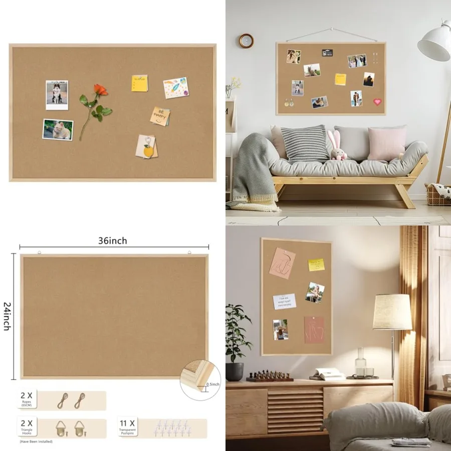 

Cork Board Bulletin Board, 36x24 Cork Board for Office with Pin Wood Boards, Message Board or Vision Board Decoration