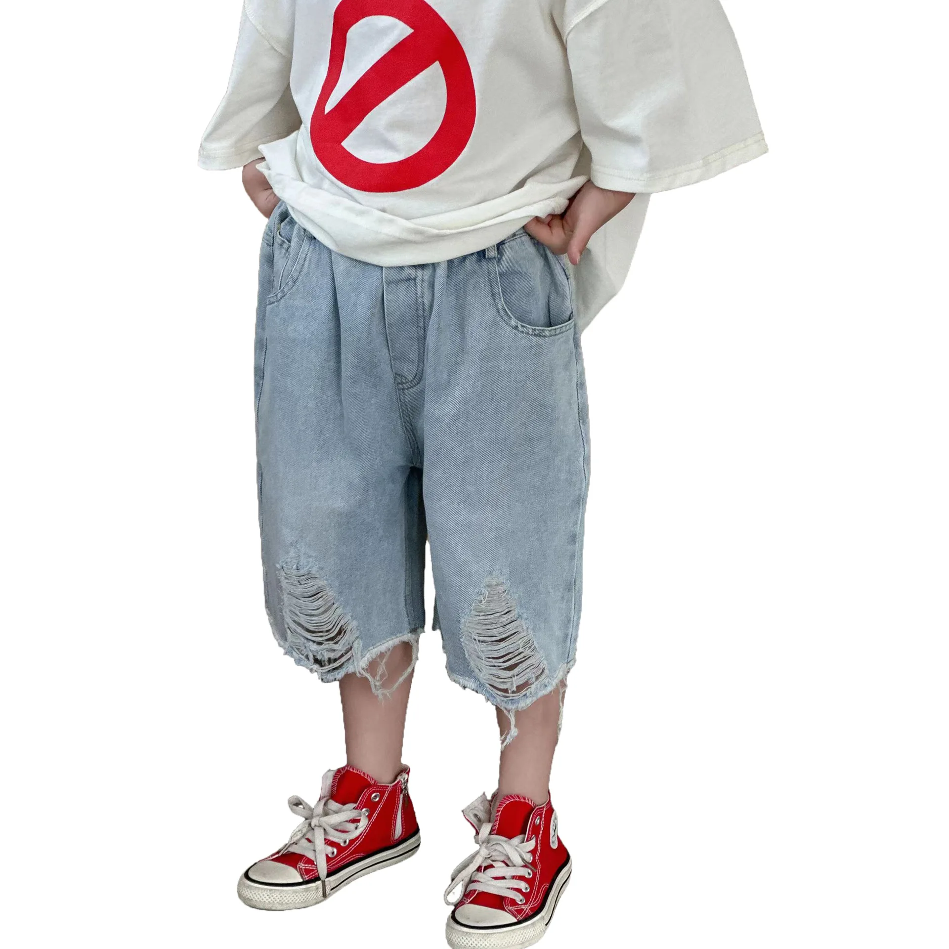 

Boys' Summer Shorts 2026 Summer Ripped Jeans Children's Medium Pants Loose Trendy Cool Five-point Pants