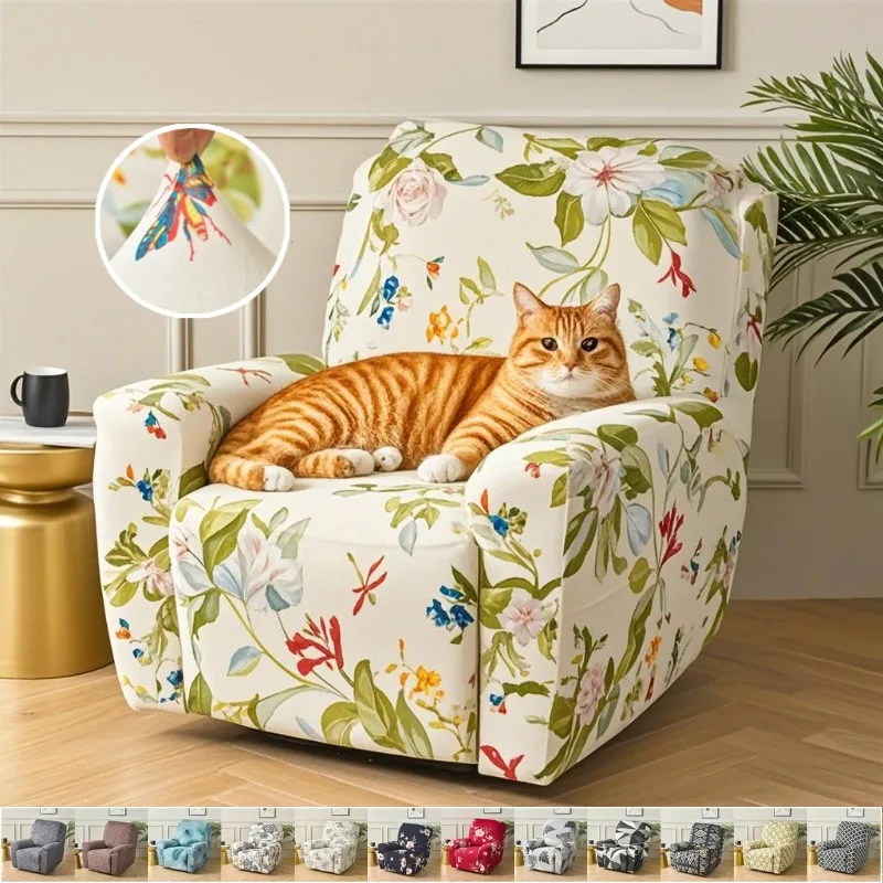 

1/2/3 Seater Floral Printed Reclining Armchair Cover for Bedroom Elastic Recliner Sofa Cover Split Design Lounge Chair Slipcover