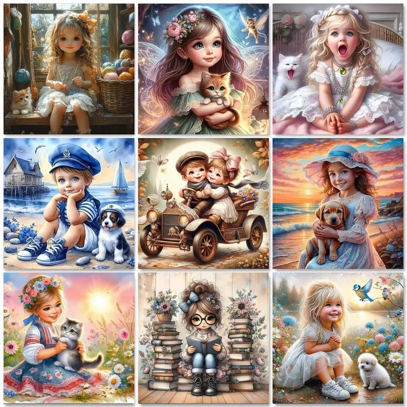 

PhotoCustom 5D Portrait Diamond Painting Girl Full Square New Arrival Mosaic Kid Cross Stitch Embroidery Cartoon Sets Wall Art