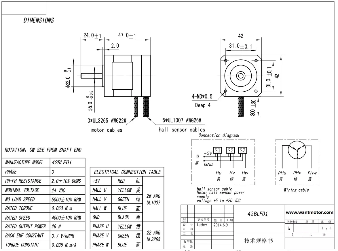 مبيعات ساخنة! 1 قطعة محرك بتيار مستمر بدون فرش Nema17 42BLF01 26 واط 24 فولت 4000 دورة في الدقيقة محرك وانتاي