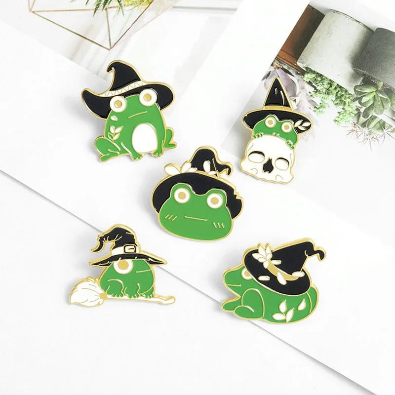 Pins Custom Funny Animal Wizard Brooches Shirt Lapel Badge Bag Cartoon Gothic Jewelry Gift for Friends Witch Frogs Enamel