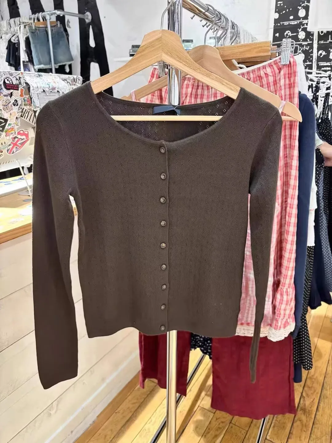 Bruin Oogje Gebreid Vest Vrouwen Herfst Nieuwe Casual Katoenen Lange Mouw Trui Jas Vrouwelijke Vintage Eenvoudige Basic Truien Tops
