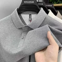 Polo de alta gama de algodón puro pesado, nueva camiseta de manga larga para primavera y otoño para hombre, top de color sólido