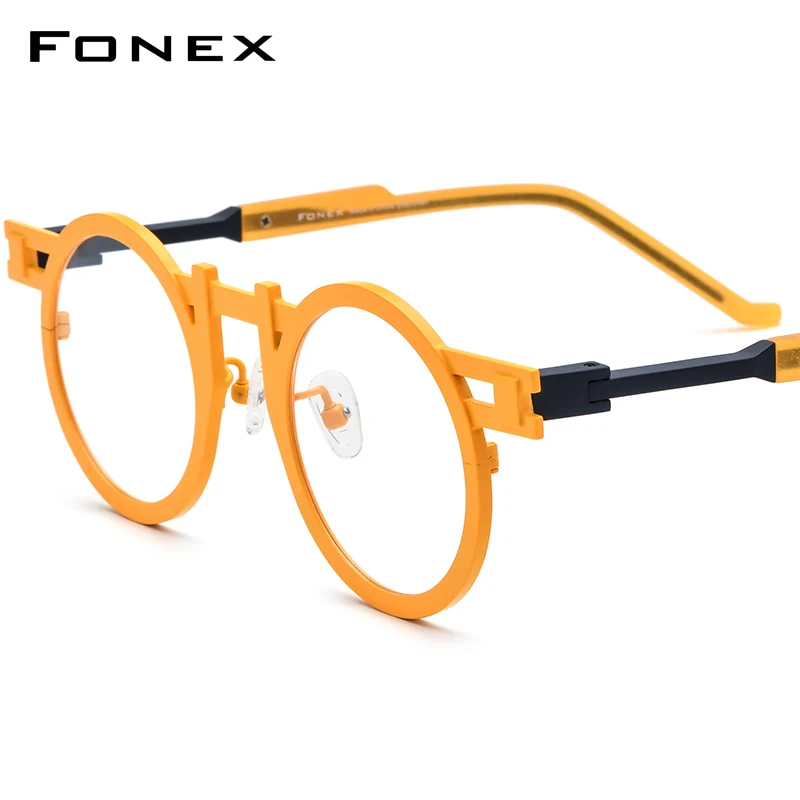 FONEX Pure Titanium Glasses Frame Men 2024 New Fashion Colorful Vintage Round Eyeglasses Women Eyewear F85833