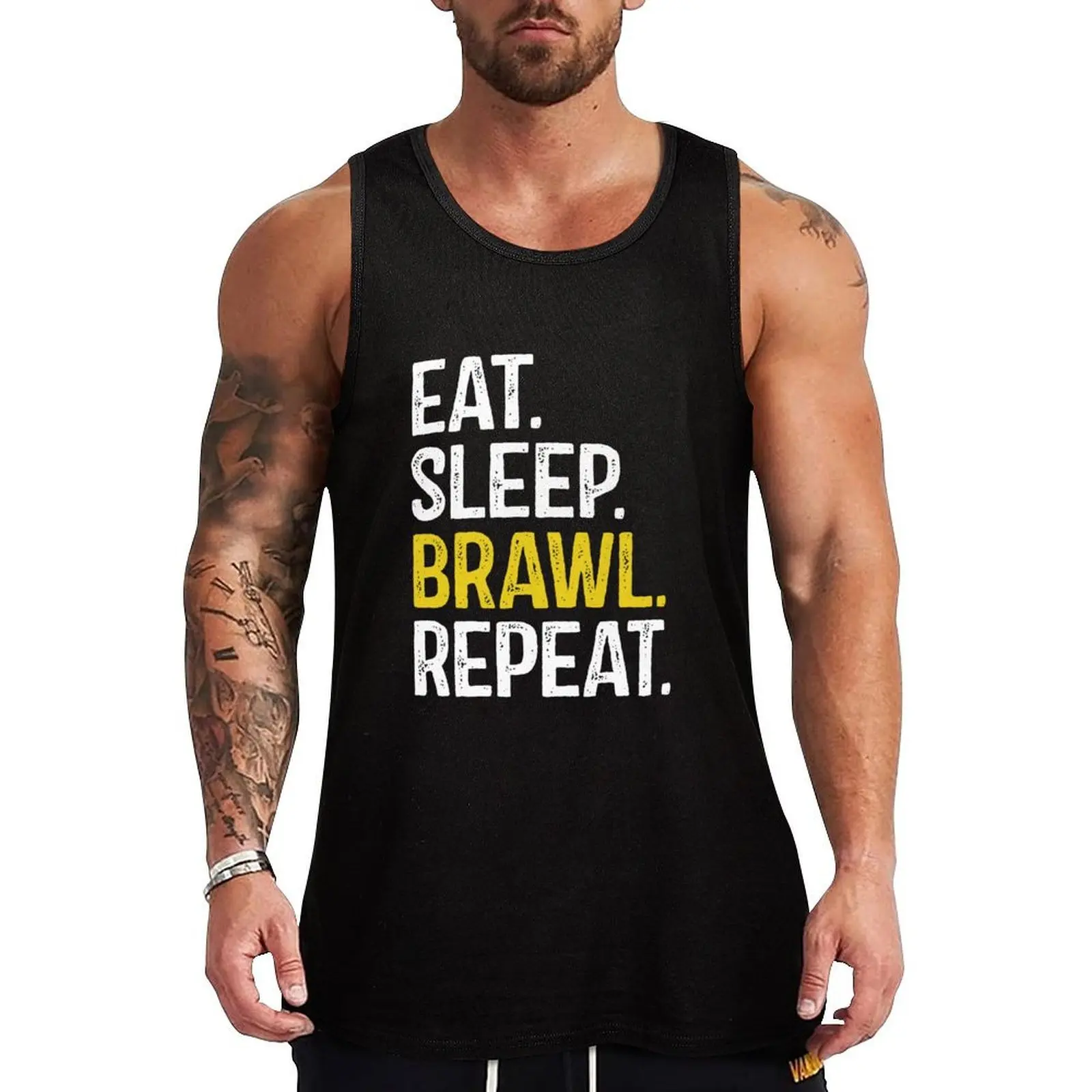 Eat Sleep Brawl Repeat Tank Top Street Print Tank Top Casual Graphic Sleeveless Tee