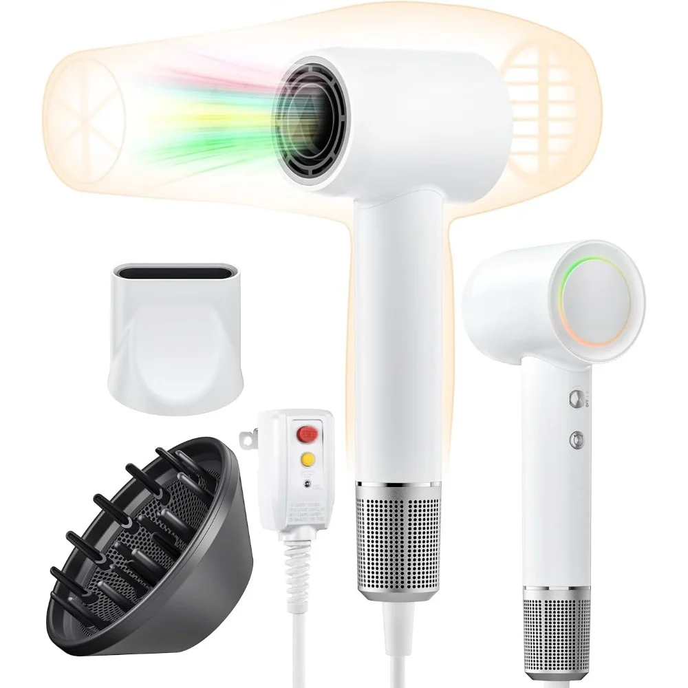 

Hair Dryer with Diffuser and Nozzle, 110000 Rpm High-Speed Brushless Motor, Portable Quiet Negative Ionic, Hair Dryer