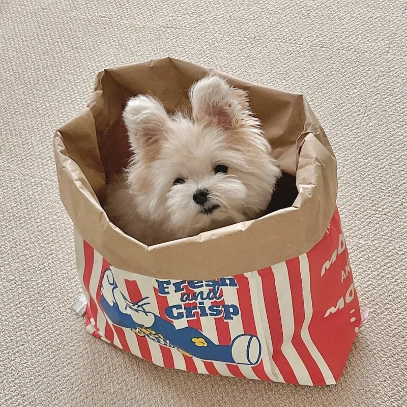 

Hot Sale New Creative Cute Hidden Food Pet Cat and Dog Kraft Paper Popcorn Paper Bag Puzzle Decompression Sound Chew Dog Toy