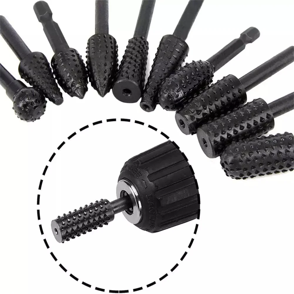 Hex Shank Rotary Burrs, Carpintaria Escultura, Borracha Rebarbação, Shaping Grooving, Rotary Rasp File Set, 1/4 ", 10pcs