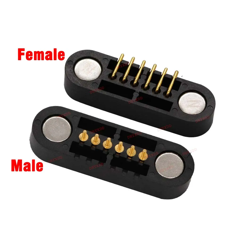 1Pair Spring-Loaded Magnetic Pogo Pin Connector 6 Pins 2.0 mm 2MM Grid Vertical Single Row SMD Solder Male Female Probe Contact