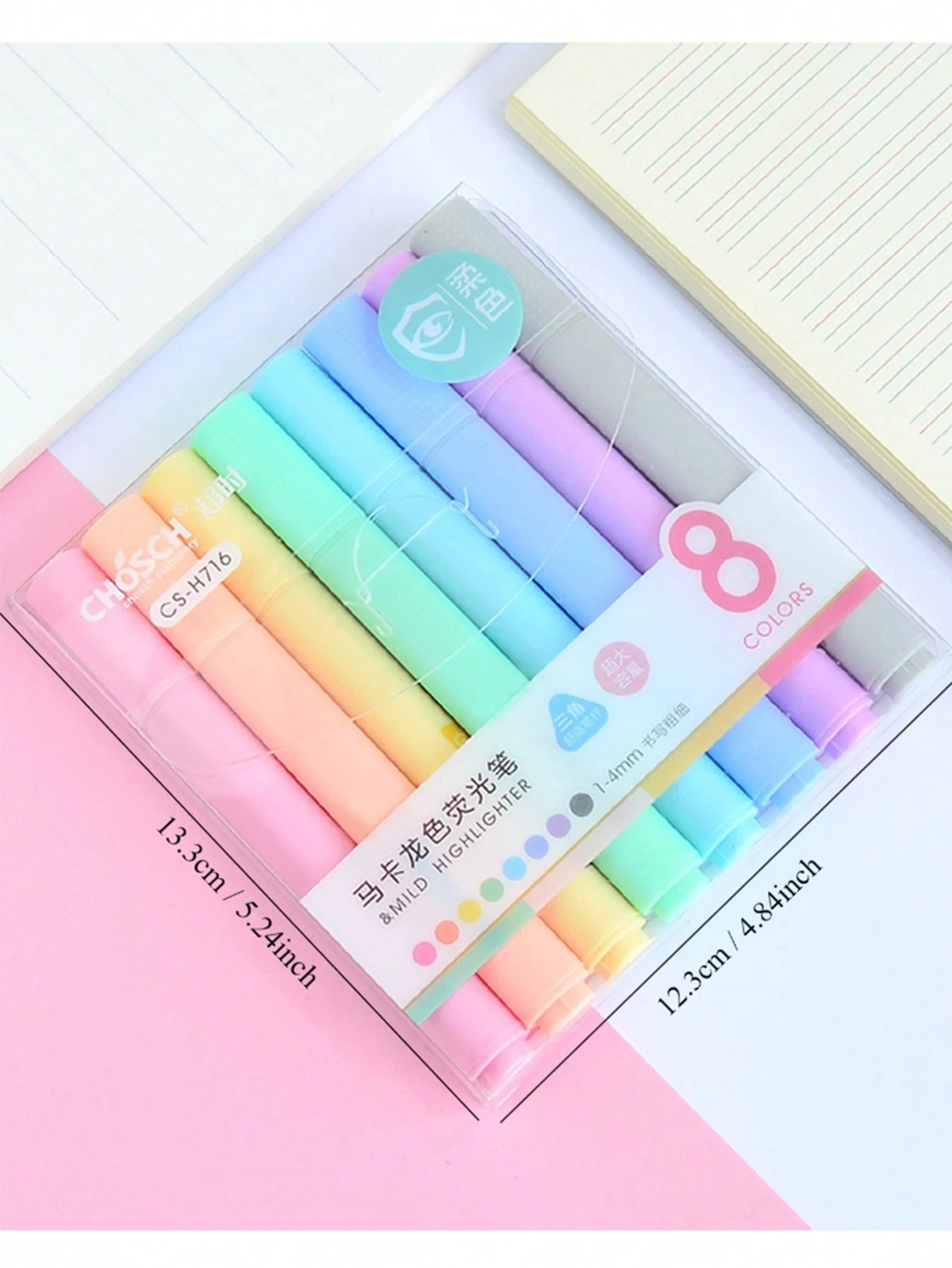 8 Macaron color highlighter pens with slanted head design, eye protection color marker highlighter pens, learning diary supplies