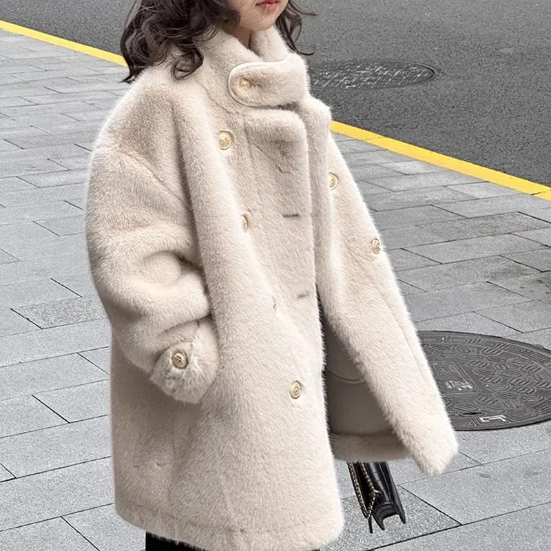 

2024 Girls New Winter Faux Fur Coat Children Fashion Lamb Woolen Warm Thick Outweaer y1393