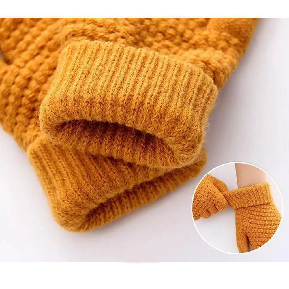 2Pair Unisex Knitted Gloves Touch Screen Winter Warm Hands Protection for Outdoor Activities Khaki Unisex Knitted Gloves