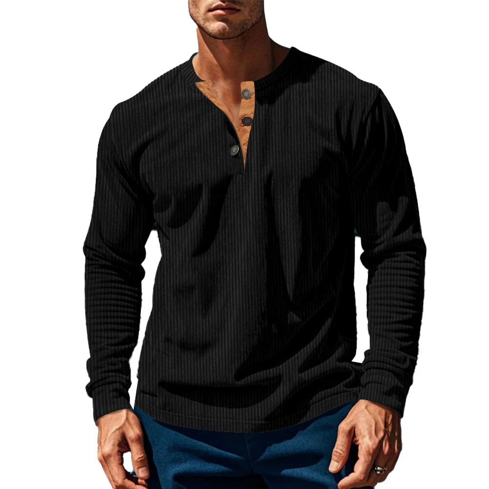 

For Daily Use Button V-neck Shirt Men Corduroy Sweatshirt For Running Spring Wear Winter Wear Polyester Fabric