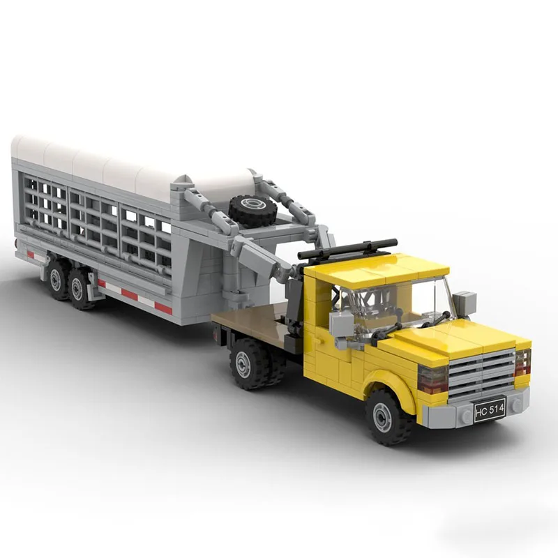 

448 pieces MOC city vehicle F250 with cattle trailer model DIY assembly building blocks toy children's birthday gift