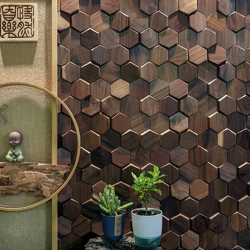 Solid Wood Mosaic Background Wall Home Wall Decoration HiFi Acoustic Panel Natural 3D Wooden Board