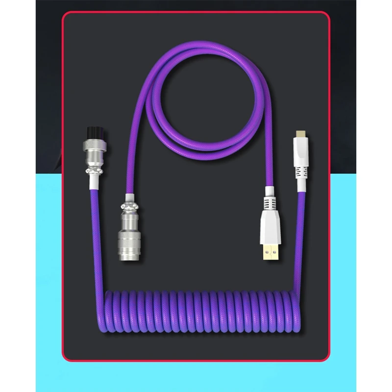 كابل ملفوف للوحة المفاتيح الميكانيكية من النوع C إلى كابل لوحة المفاتيح USB كابل تجريبي للوحة المفاتيح الميكانيكية بطول 1.8 متر