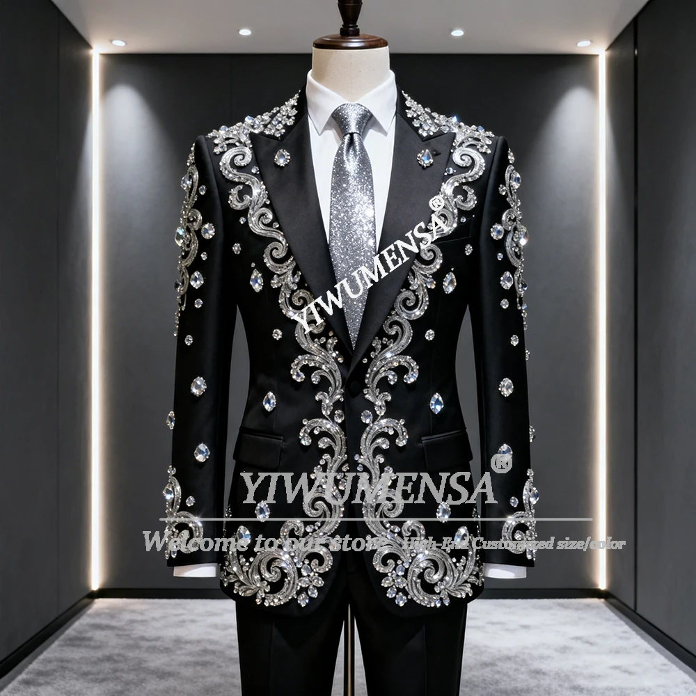 

Мужские модные мужские костюмы с бриллиантами и камнями, комплект из 2 предметов, пиджаки для выпускного вечера, приталенные свадебные смокинги, наряды по индивидуальному заказу Trajes Para Hombre