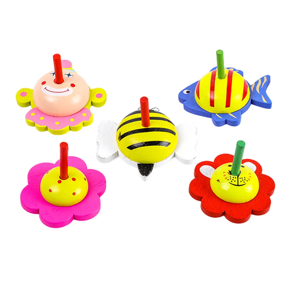 

5Pcs Creative Cartoon Wooden Gyro Colorful Rotating Interactive Desktop Fun Party Favor Gyro Toy Tops Toys Wooden Toys