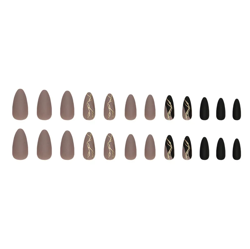 الذهب التفاف 24 قطعة اضغط على الأظافر الوردي التدرج الأظافر وهمية لامعة الاصطناعي فنجر مانيكير قابلة لإعادة الاستخدام الأظافر كاذبة للنساء