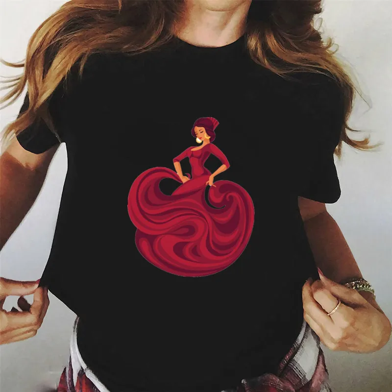 Spanish Dance T Shirt Print Flamenco Flamenca Women T-shirt Casual Short Sleeve Tee Girl Summer Clothes Fashion Female Tops