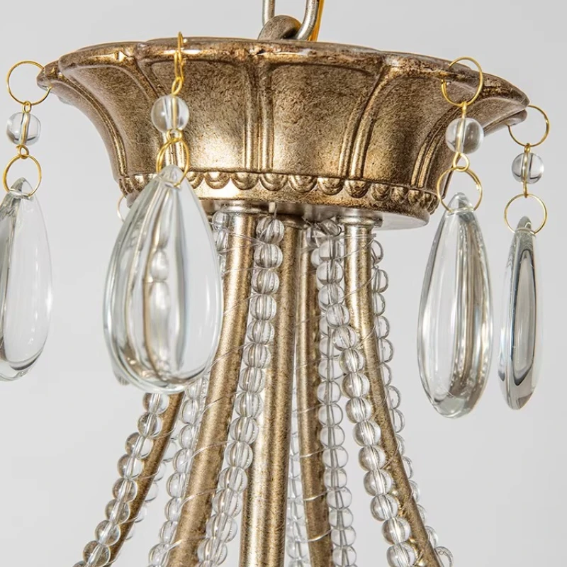 French Crystal Candle Chandelier Lights Copper For Living Room Bedroom Home Decor Romantic Pendant Light Indoor Lighting Fixture