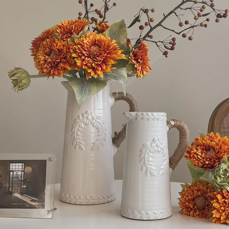

white retro vase ceramic light luxury living room dining table flower