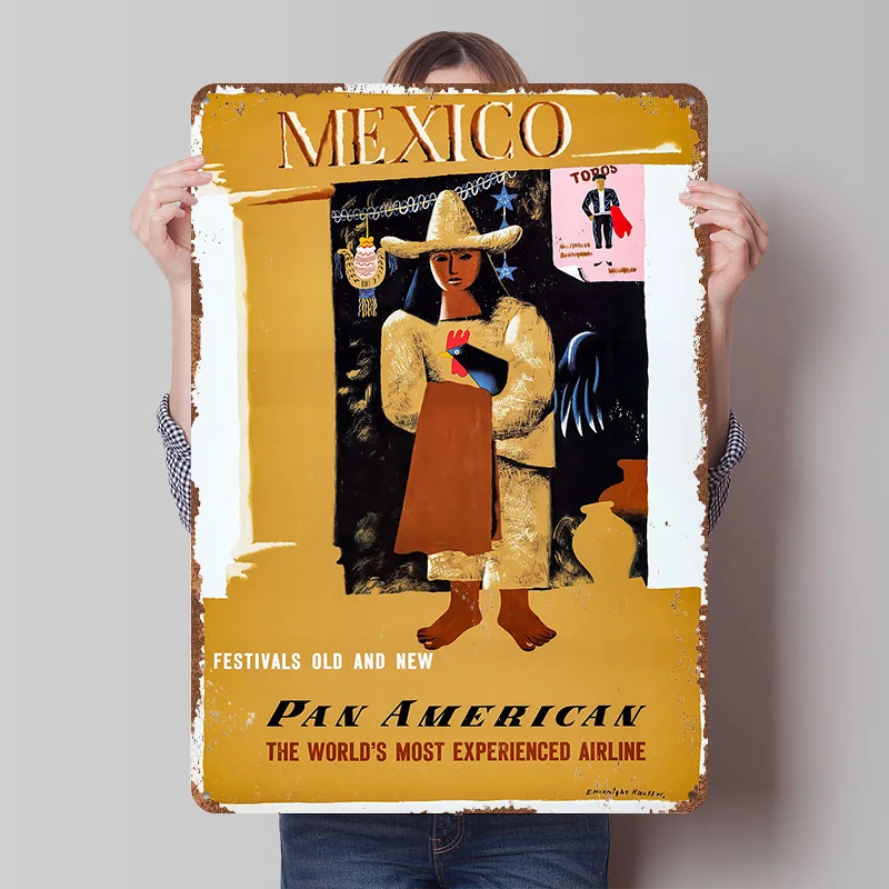 Mexico Travel Metal Poster Customized Wall Art Retro Vintage Metal Signs for Man Cave Office Decor Room Bar Accessories House