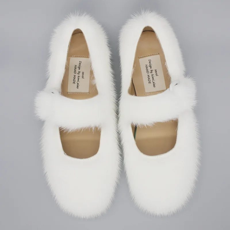 Women Flats Casual Moccasins Real Mink Fur Loafers Female White Espadrilles Ladies Walking Driving Flat Shoes Mary Janes Yellow