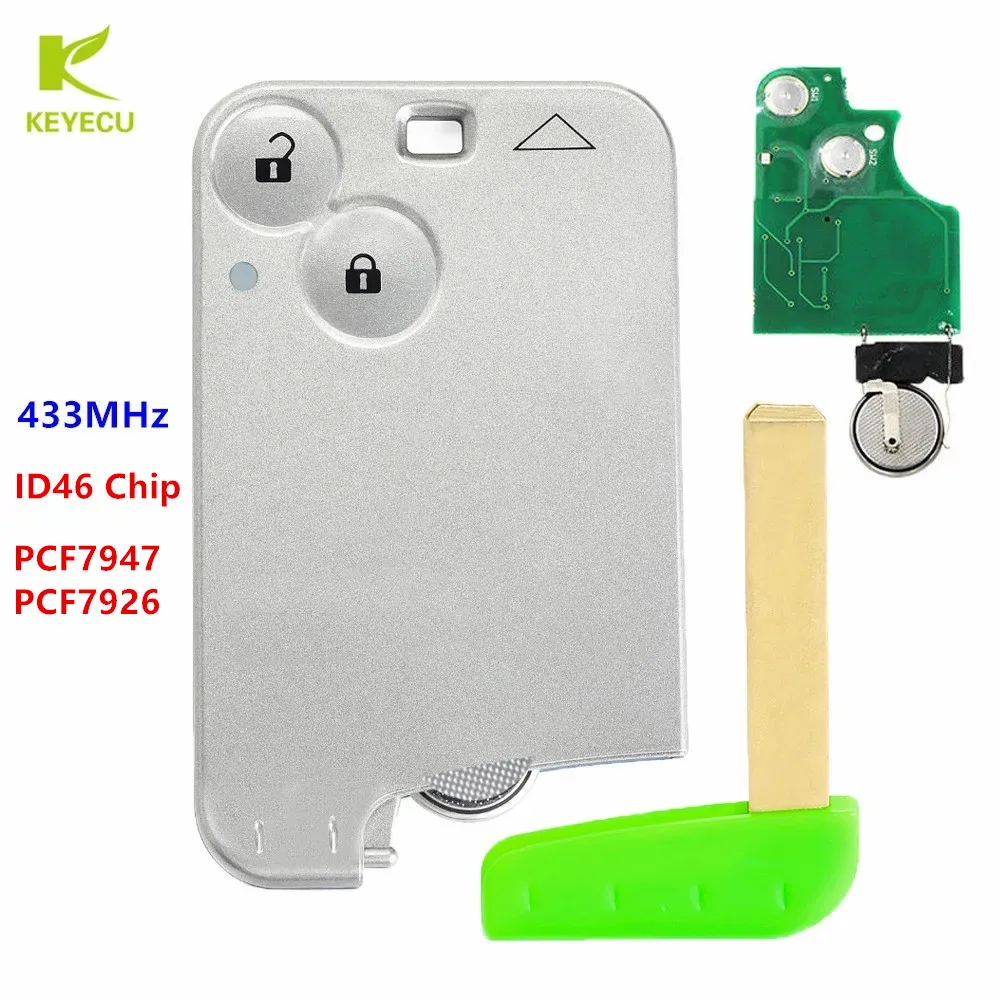 KEYECU Replacement 2 Button Smart Card Remote Key 433MHz PCF7926/7947 PD46 for Renault Laguna Espace Vel-Satis 2002-2006-NO LOGO