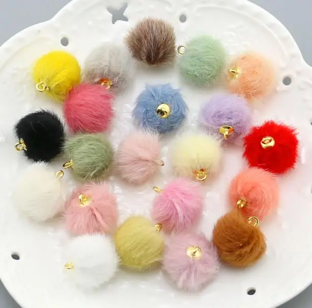 20pcs Faux Mink Fur Ball Bead Earrings Ear Hooks Phone Chain Pendant Strap Tail Charms