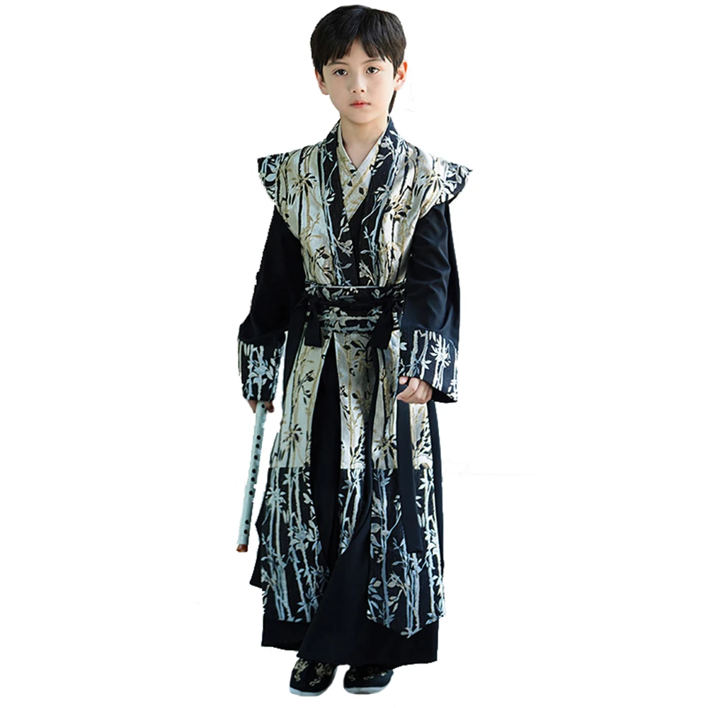 Original Ming Dynasty Boy's Hanfu Black Jacquard Clothing Ancient Hero Swordsman Cosplay Costume Boys Cos Clothes Knight-errant