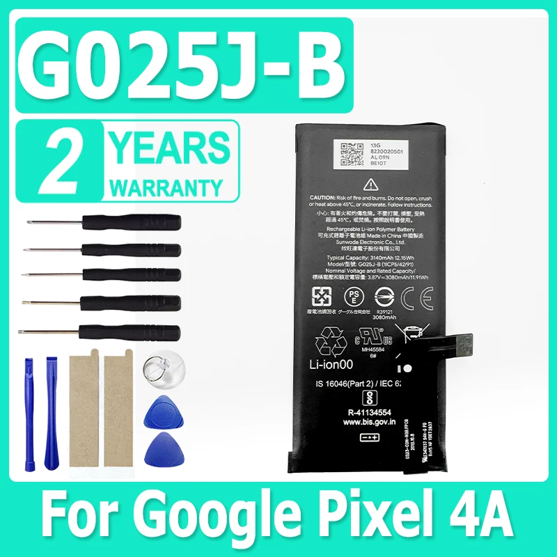 

New High Quality G025J-B Replace Battery For Google Pixel 4A Replacement Phone Bateria 3080mAh + Free Tools